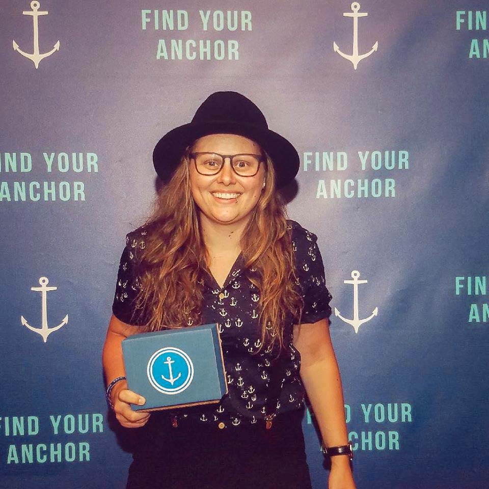 Anchor with logo image in hand