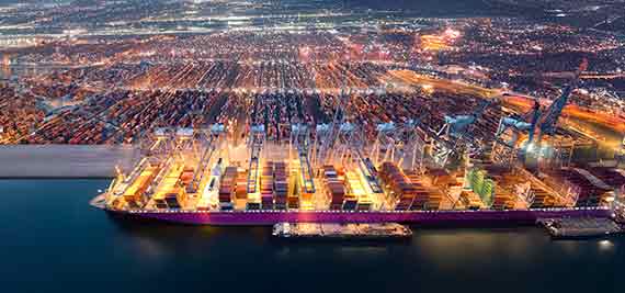 large containership in a harbour rotterdam